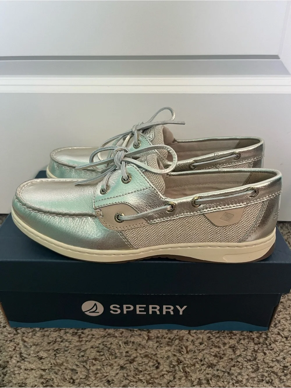Sperry Metallic Silver Boat Shoes